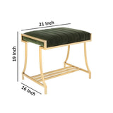 Benzara Channel Tufted Fabric Vanity Stool with Metal Legs, Green and Gold BM215835 Green and Gold Solid Wood, MDF, Metal, Veneer and Fabric BM215835