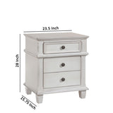 Benzara 3 Drawer Farmhouse Style Nightstand with Metal Knobs and Tapered Feet,White BM215847 White Solid Wood, Veneer and MDF BM215847