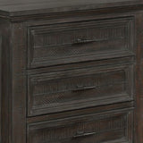 Benzara Planked Rough Hewn Saw Texture 3 Drawer Nightstand with Metal Handle, Gray BM215853 Gray Solid Wood and Metal BM215853