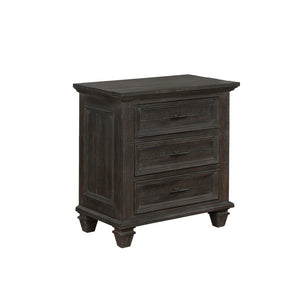 Benzara Planked Rough Hewn Saw Texture 3 Drawer Nightstand with Metal Handle, Gray BM215853 Gray Solid Wood and Metal BM215853