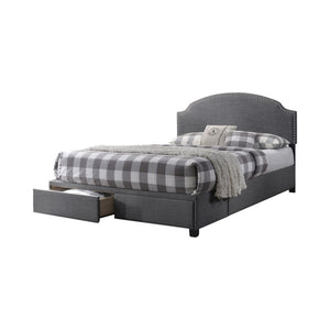 Benzara Fabric Upholstered Wooden Queen Size Storage Bed with Nailhead Trims, Gray BM215863 Gray Wood and Fabric BM215863