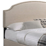 Benzara Fabric Upholstered Full Size Wooden Storage Bed with Nailhead Trims, Beige BM215864 Beige Wood and Fabric BM215864
