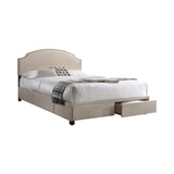 Benzara Fabric Upholstered Full Size Wooden Storage Bed with Nailhead Trims, Beige BM215864 Beige Wood and Fabric BM215864