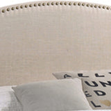 Benzara Fabric Upholstered Queen Size Storage Bed with Nailhead Trims, Beige BM215866 Beige Wood and Fabric BM215866