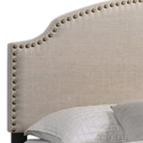 Benzara Fabric Upholstered Queen Size Storage Bed with Nailhead Trims, Beige BM215866 Beige Wood and Fabric BM215866