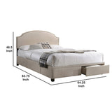 Benzara Fabric Upholstered Queen Size Storage Bed with Nailhead Trims, Beige BM215866 Beige Wood and Fabric BM215866