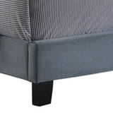 Benzara Fabric Upholstered Full Size Bed with Scroll Headboard Design, Blue BM215875 Blue Wood and Fabric BM215875