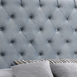 Benzara Fabric Upholstered Full Size Bed with Scroll Headboard Design, Blue BM215875 Blue Wood and Fabric BM215875