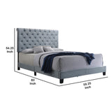 Benzara Fabric Upholstered Full Size Bed with Scroll Headboard Design, Blue BM215875 Blue Wood and Fabric BM215875