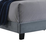 Benzara Fabric Upholstered Eastern King Bed with Scroll Headboard Design, Blue BM215876 Blue Wood and Fabric BM215876