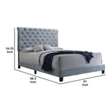 Benzara Fabric Upholstered Eastern King Bed with Scroll Headboard Design, Blue BM215876 Blue Wood and Fabric BM215876