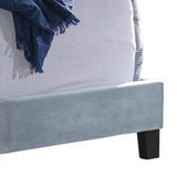 Benzara Fabric Upholstered Queen Size Bed with Scroll Headboard Design, Blue BM215877 Blue Wood and Fabric BM215877