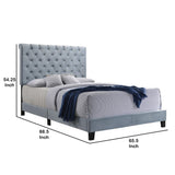 Benzara Fabric Upholstered Queen Size Bed with Scroll Headboard Design, Blue BM215877 Blue Wood and Fabric BM215877