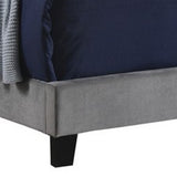 Benzara Fabric Upholstered Eastern King Bed with Scroll Headboard Design, Gray BM215879 Gray Wood and Fabric BM215879