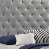 Benzara Fabric Upholstered Eastern King Bed with Scroll Headboard Design, Gray BM215879 Gray Wood and Fabric BM215879