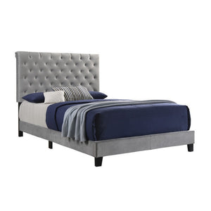 Benzara Fabric Upholstered Eastern King Bed with Scroll Headboard Design, Gray BM215879 Gray Wood and Fabric BM215879