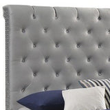 Benzara Fabric Upholstered Eastern King Bed with Scroll Headboard Design, Gray BM215879 Gray Wood and Fabric BM215879