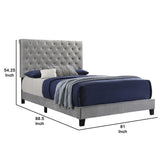 Benzara Fabric Upholstered Eastern King Bed with Scroll Headboard Design, Gray BM215879 Gray Wood and Fabric BM215879