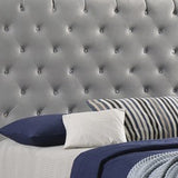 Benzara Fabric Upholstered Queen Size Bed with Scroll Headboard Design, Gray BM215880 Gray Wood and Fabric BM215880