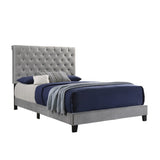 Benzara Fabric Upholstered Queen Size Bed with Scroll Headboard Design, Gray BM215880 Gray Wood and Fabric BM215880
