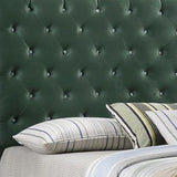 Benzara Fabric Upholstered Eastern King Bed with Scroll Headboard Design, Green BM215882 Green Wood and Fabric BM215882