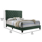 Benzara Fabric Upholstered Eastern King Bed with Scroll Headboard Design, Green BM215882 Green Wood and Fabric BM215882