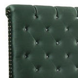 Benzara Fabric Upholstered Queen Size Bed with Scroll Headboard Design, Green BM215883 Green Wood and Fabric BM215883