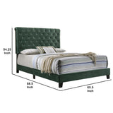 Benzara Fabric Upholstered Queen Size Bed with Scroll Headboard Design, Green BM215883 Green Wood and Fabric BM215883