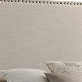 Benzara Fabric Upholstered Wooden Full Size Bed with Nailhead Trims, Beige BM215884 Beige Wood and Fabric BM215884