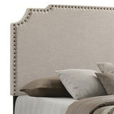 Benzara Fabric Upholstered Wooden Full Size Bed with Nailhead Trims, Beige BM215884 Beige Wood and Fabric BM215884