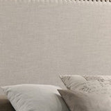 Benzara Fabric Upholstered Wooden Eastern King Size with Nailhead Trims, Beige BM215885 Beige Wood and Fabric BM215885