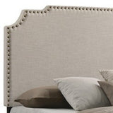 Benzara Fabric Upholstered Wooden Eastern King Size with Nailhead Trims, Beige BM215885 Beige Wood and Fabric BM215885