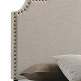 Benzara Fabric Upholstered Wooden Queen Size Bed with Nailhead Trims, Beige BM215886 Beige Wood and Fabric BM215886