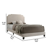 Benzara Fabric Upholstered Wooden Queen Size Bed with Nailhead Trims, Beige BM215886 Beige Wood and Fabric BM215886