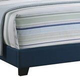 Benzara Fabric Upholstered Wooden Demi Wing Full Bed with Camelback Headboard, Blue BM215890 Blue Wood and Fabric BM215890