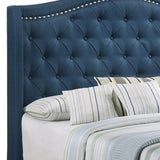 Benzara Fabric Upholstered Wooden Demi Wing Full Bed with Camelback Headboard, Blue BM215890 Blue Wood and Fabric BM215890