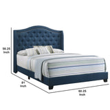 Benzara Fabric Upholstered Wooden Demi Wing Full Bed with Camelback Headboard, Blue BM215890 Blue Wood and Fabric BM215890