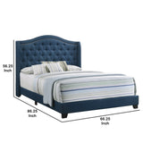 Benzara Fabric Upholstered Wooden Demi Wing Queen Bed with Camelback Headboard,Blue BM215892 Blue Wood and Fabric BM215892