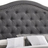 Benzara Fabric Upholstered Wooden Demi Wing Full Bed with Camelback Headboard, Gray BM215893 Gray Wood and Fabric BM215893