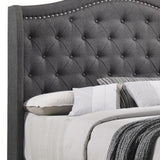 Benzara Fabric Upholstered Wooden Demi Wing Full Bed with Camelback Headboard, Gray BM215893 Gray Wood and Fabric BM215893