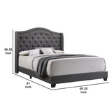 Benzara Fabric Upholstered Wooden Demi Wing Full Bed with Camelback Headboard, Gray BM215893 Gray Wood and Fabric BM215893