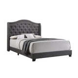 Fabric Upholstered Wooden Demi Wing Full Bed with Camelback Headboard, Gray