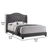 Benzara Fabric Upholstered Wooden Demi Wing Queen Bed with Camelback Headboard,Gray BM215895 Gray Wood and Fabric BM215895