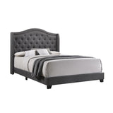 Fabric Upholstered Wooden Demi Wing Queen Bed with Camelback Headboard,Gray