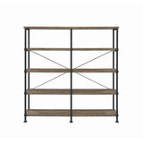 Benzara 4 Tier Wood and Metal Frame Bookcase with Criss Cross Design, Rustic Brown BM215979 Brown MDF, Particleboard and Laminate BM215979