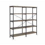 Benzara 4 Tier Wood and Metal Frame Bookcase with Criss Cross Design, Rustic Brown BM215979 Brown MDF, Particleboard and Laminate BM215979