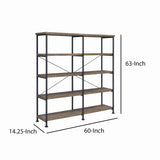 Benzara 4 Tier Wood and Metal Frame Bookcase with Criss Cross Design, Rustic Brown BM215979 Brown MDF, Particleboard and Laminate BM215979