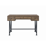 Benzara Traditional Style Wooden Writing Desk with 3 Drawers, Rustic Oak and Black BM215980 Brown and Black MDF, Particleboard and Steel BM215980