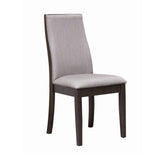 Benzara Fabric Upholstered Wooden Dining Chair, Set of 2, Gray and Brown BM215990 Gray and Brown Solid Wood and Fabric BM215990