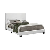 Leatherette Queen Size Wooden Bed with Low Profile Footboard, White